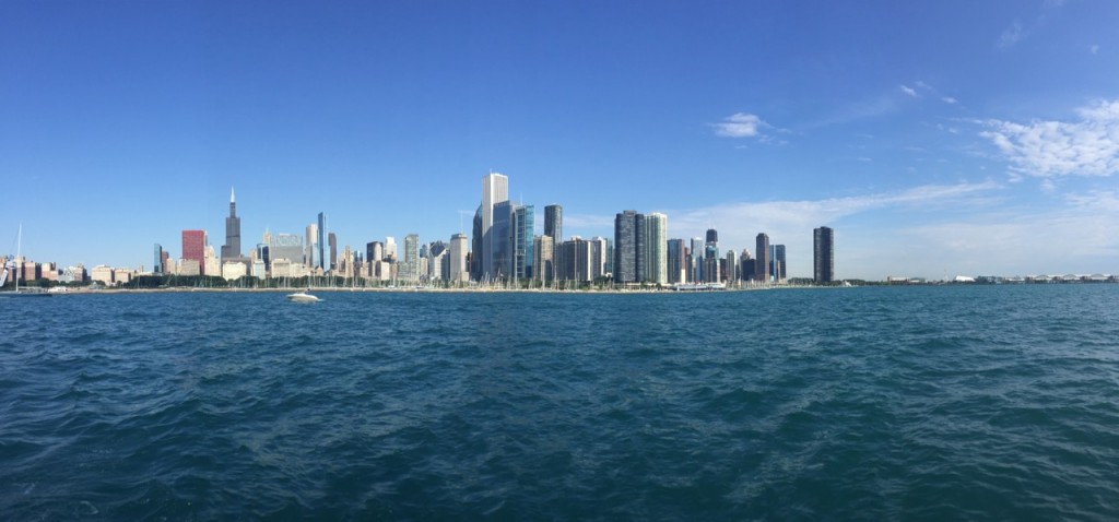 Chicago Skyline from sailboat during Verve Cup Offshore Regatta